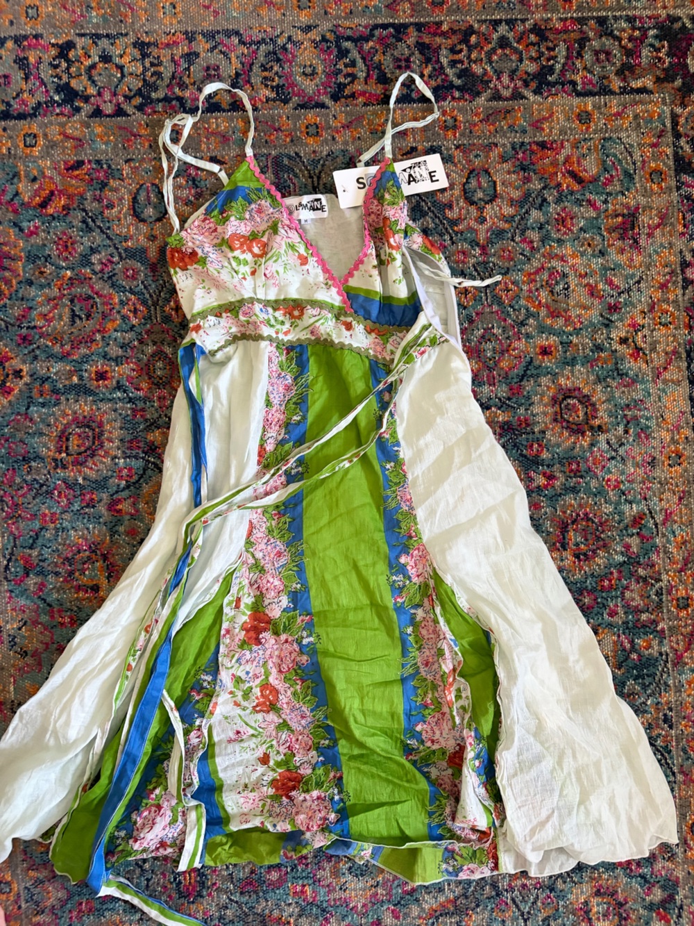 Green, Blue & Pink Floral Stripe Sundress